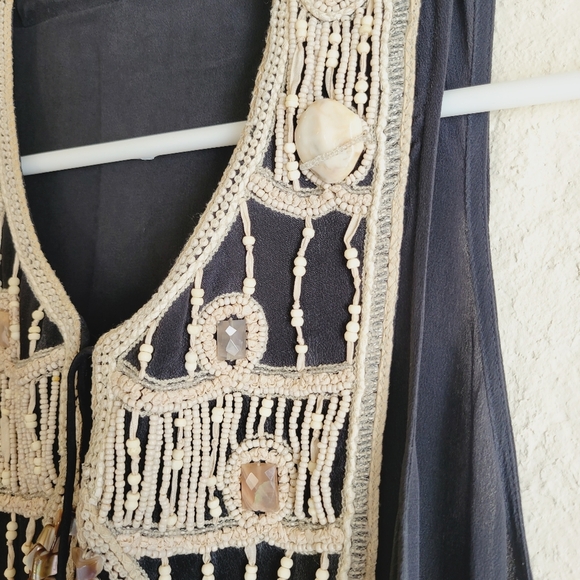 Allsaints Arcadian Black Maxi Dress Beaded Embellished Silk - Picture 14 of 15